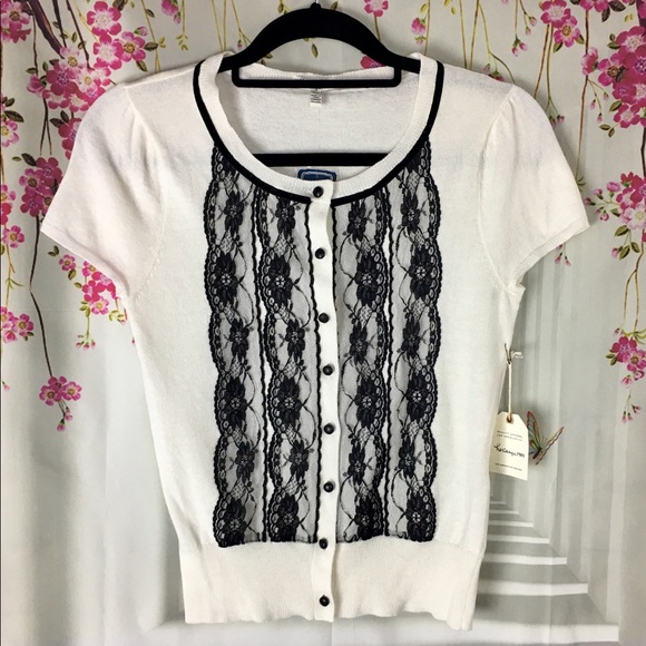 Heritage 1981 Sweaters - Heritage 1981 Shortsleeve Cardigan W Lace NWT SP